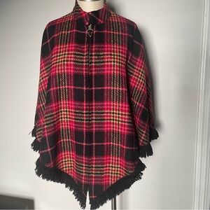 Vintage Dutchmaid red and black plaid wool cape